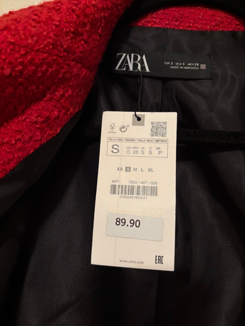 NWT Zara Red Textured Double-Breasted Blazer Jacket Gold Buttons Size Small - Picture 3 of 4